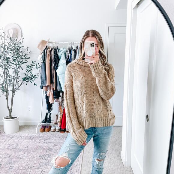 J.O.A Neutral Tan Mockneck Sweater - Picture 4 of 15